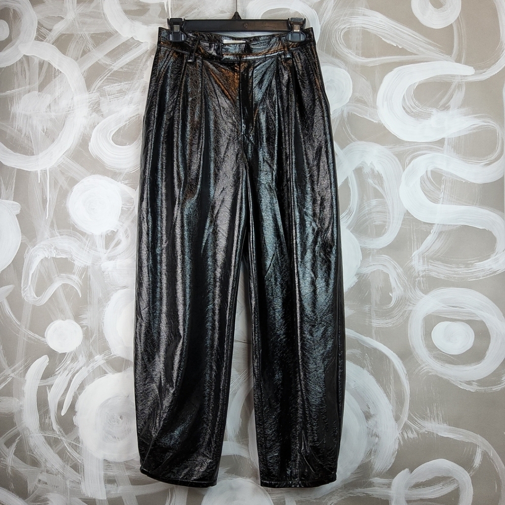 LOVERS + FRIENDS Faux Patent Leather Pants Black Wide Leg Baggy Barrel Womens S